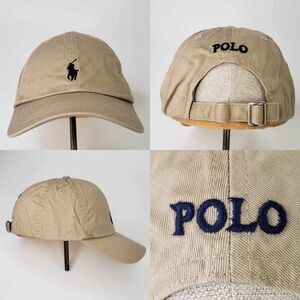 Vintage Polo Ralph Lauren Baseball Hat Cap Beige Embroidered Pony 90s Flaw